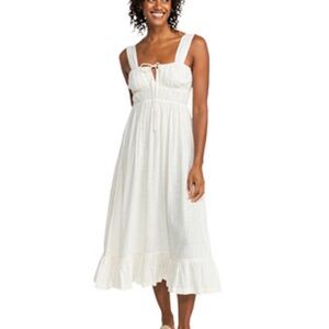 Roxy Paradise Winds White Boho Cottagecore Maxi Dress  Tiered Summer Sundress